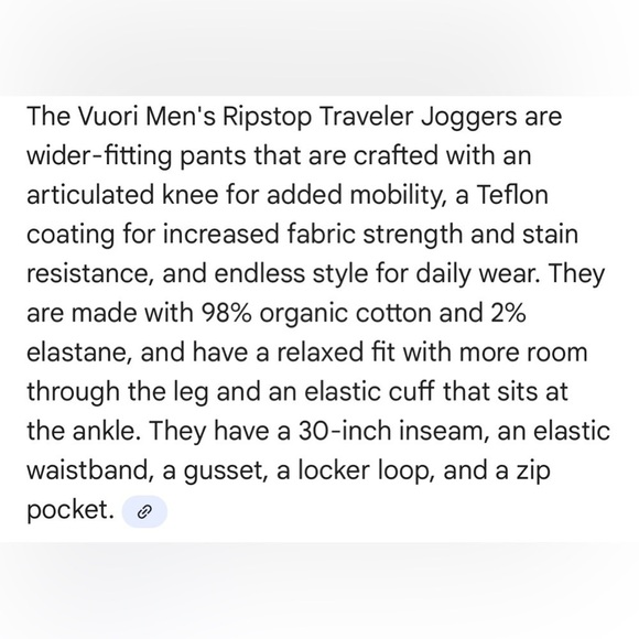 Vuori Rip stop traveler jogger in Olive Green Small - Picture 8 of 8